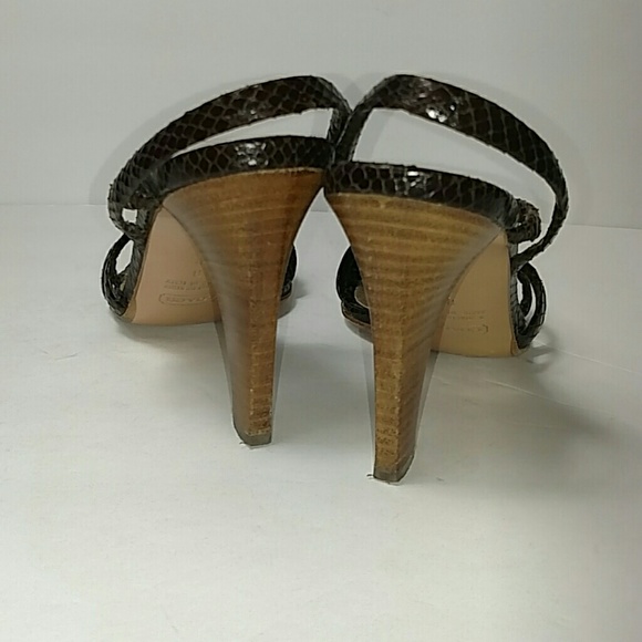 Coach Brown Snake Print Strappy Heeled Sandals - Picture 4 of 7